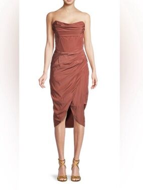 Bardot Rust Draped High-Low Midi dress